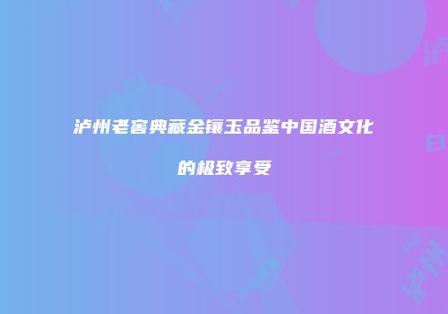 泸州老窖典藏金镶玉品鉴中国酒文化的极致享受