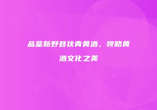 品鉴新野县狄青黄酒，领略黄酒文化之美