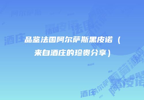 品鉴法国阿尔萨斯黑皮诺（来自酒庄的珍贵分享）