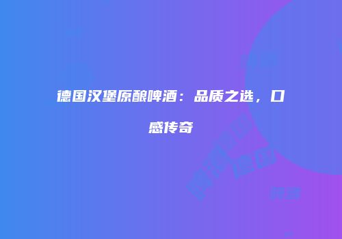 德国汉堡原酿啤酒：品质之选，口感传奇