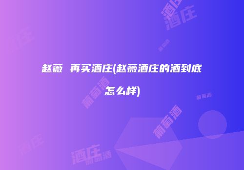 赵薇 再买酒庄(赵薇酒庄的酒到底怎么样)