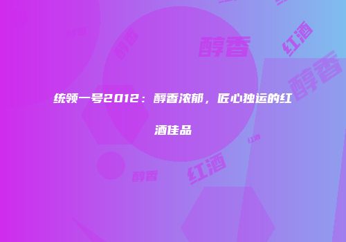 统领一号2012：醇香浓郁，匠心独运的红酒佳品