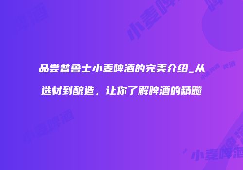 品尝普鲁士小麦啤酒的完美介绍_从选材到酿造，让你了解啤酒的精髓