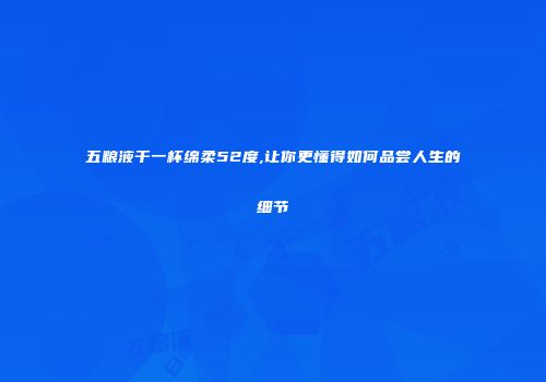 五粮液干一杯绵柔52度,让你更懂得如何品尝人生的细节