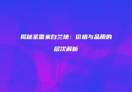 揭秘圣雷米白兰地：价格与品质的层次解析