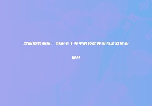 驾照模式解析：跑跑卡丁车中的技能等级与游戏体验提升