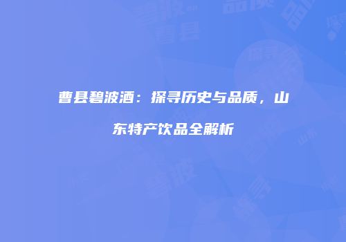 曹县碧波酒：探寻历史与品质，山东特产饮品全解析
