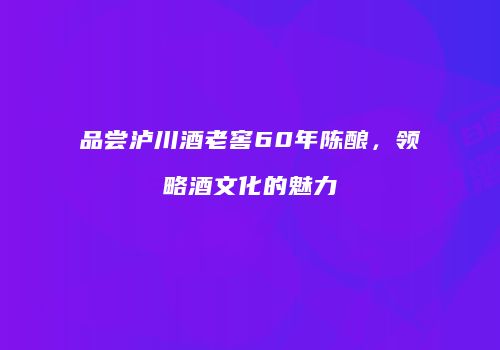 品尝泸川酒老窖60年陈酿，领略酒文化的魅力