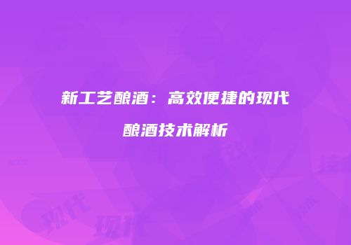 新工艺酿酒：高效便捷的现代酿酒技术解析