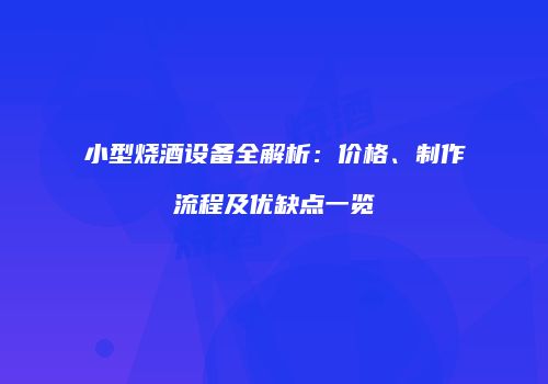 小型烧酒设备全解析：价格、制作流程及优缺点一览