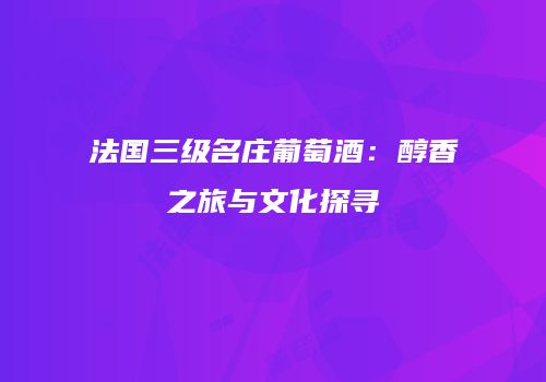 法国三级名庄葡萄酒：醇香之旅与文化探寻
