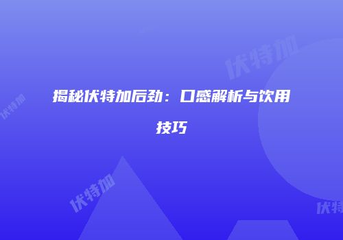 揭秘伏特加后劲：口感解析与饮用技巧