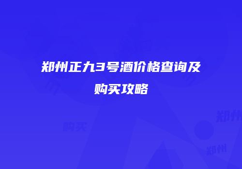 郑州正九3号酒价格查询及购买攻略