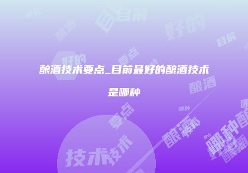 酿酒技术要点_目前最好的酿酒技术是哪种