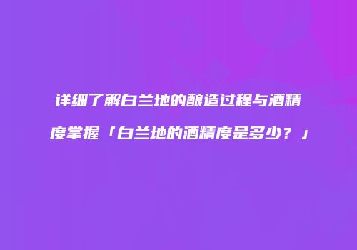 详细了解白兰地的酿造过程与酒精度掌握「白兰地的酒精度是多少？」