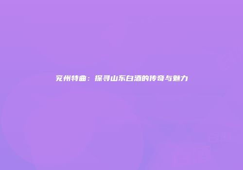 兖州特曲：探寻山东白酒的传奇与魅力