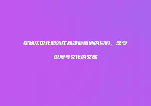 探秘法国北部酒庄品味葡萄酒的同时，感受浪漫与文化的交融