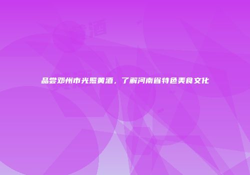 品尝邓州市光照黄酒，了解河南省特色美食文化