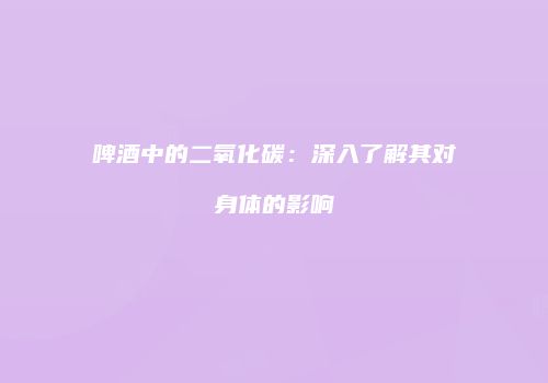 啤酒中的二氧化碳：深入了解其对身体的影响