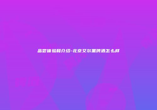 品尝体验和介绍-北京艾尔黑啤酒怎么样