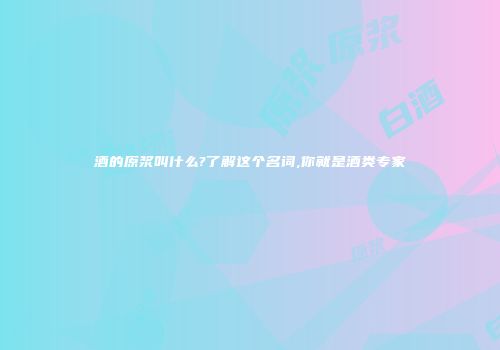 酒的原浆叫什么?了解这个名词,你就是酒类专家