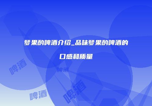 梦果酌啤酒介绍_品味梦果酌啤酒的口感和质量