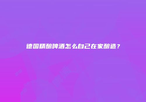 德国精酿啤酒怎么自己在家酿造？