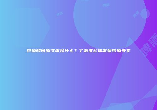 啤酒酵母的作用是什么？了解这些你就是啤酒专家