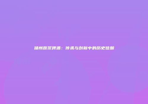 扬州原浆啤酒：传承与创新中的历史佳酿