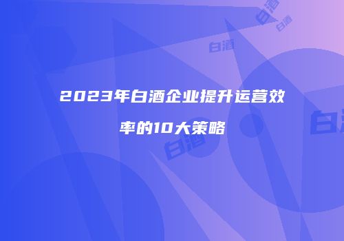 2023年白酒企业提升运营效率的10大策略
