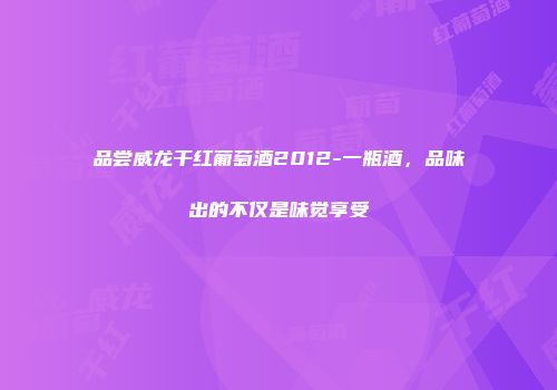 品尝威龙干红葡萄酒2012-一瓶酒，品味出的不仅是味觉享受