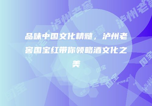 品味中国文化精髓，泸州老窖国宝红带你领略酒文化之美