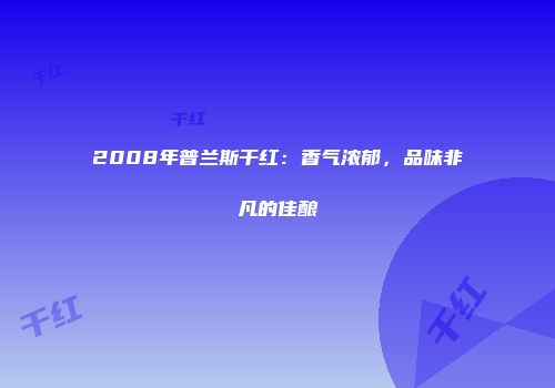 2008年普兰斯干红：香气浓郁，品味非凡的佳酿