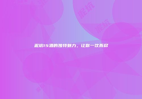泥坑15酒的独特魅力，让你一饮而尽