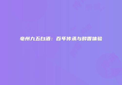 亳州九五白酒：百年传承与醇香体验