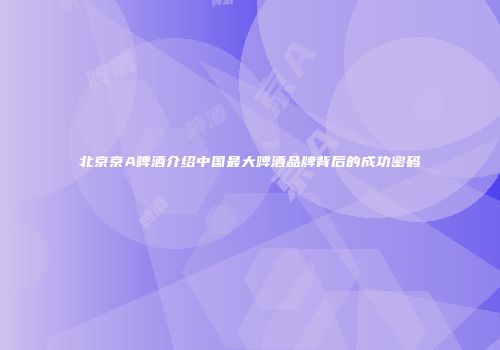 北京京A啤酒介绍中国最大啤酒品牌背后的成功密码