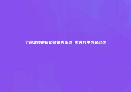 了解黑啤的价格和销售渠道_黑啤的单价是多少