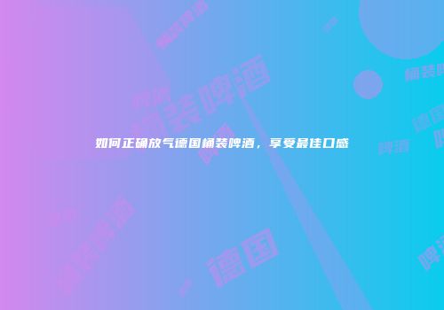 如何正确放气德国桶装啤酒，享受最佳口感