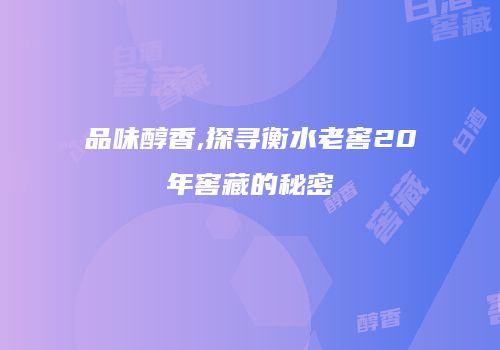品味醇香,探寻衡水老窖20年窖藏的秘密