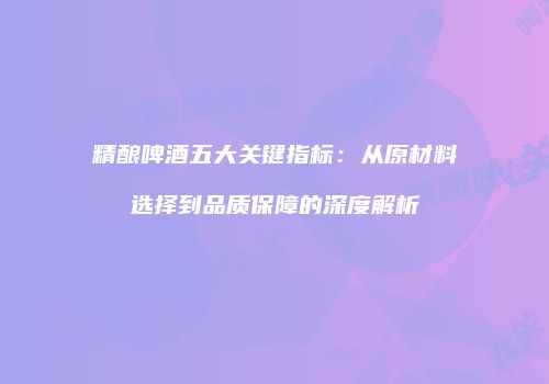 精酿啤酒五大关键指标：从原材料选择到品质保障的深度解析