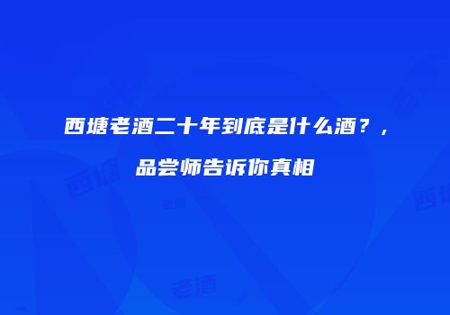 西塘老酒二十年到底是什么酒？,品尝师告诉你真相