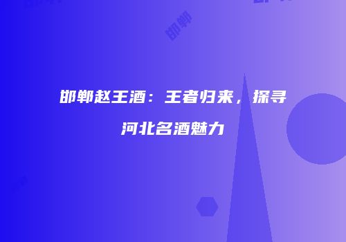 邯郸赵王酒：王者归来，探寻河北名酒魅力
