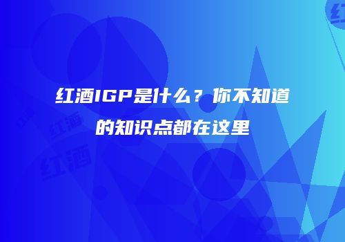 红酒IGP是什么？你不知道的知识点都在这里