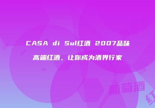 CASA di Sul红酒 2007品味高端红酒，让你成为酒界行家