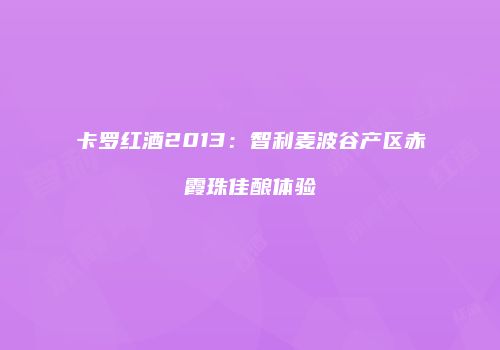 卡罗红酒2013：智利麦波谷产区赤霞珠佳酿体验