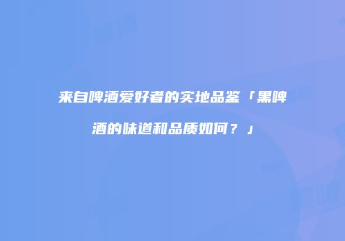 来自啤酒爱好者的实地品鉴「黑啤酒的味道和品质如何？」