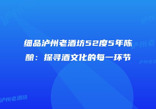 细品泸州老酒坊52度5年陈酿：探寻酒文化的每一环节