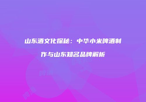 山东酒文化探秘：中华小米啤酒制作与山东知名品牌解析