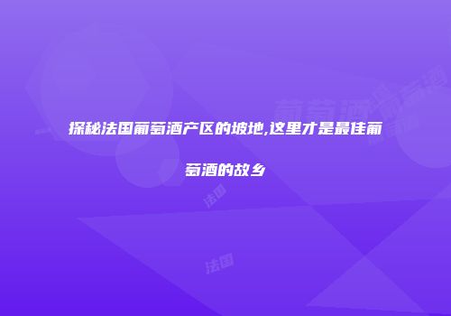 探秘法国葡萄酒产区的坡地,这里才是最佳葡萄酒的故乡