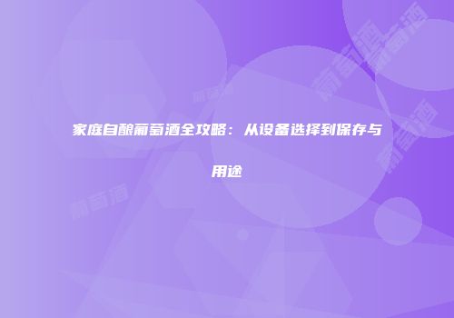 家庭自酿葡萄酒全攻略：从设备选择到保存与用途